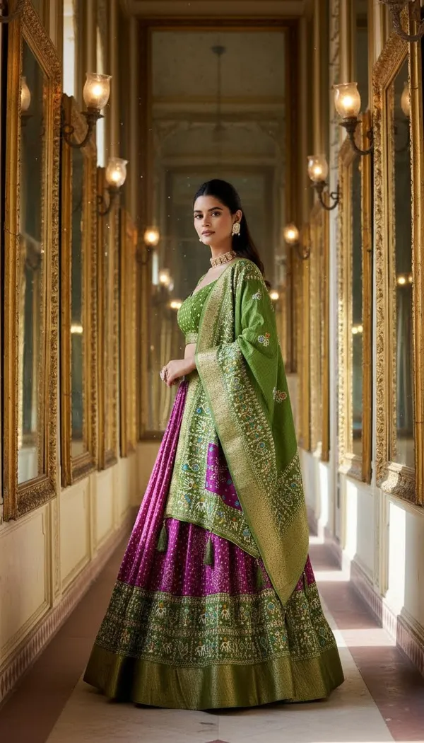 Wine_Lichi_Fabric_Jacquard_Jari_Print_Flared_Lehenga_Choli_For_Women