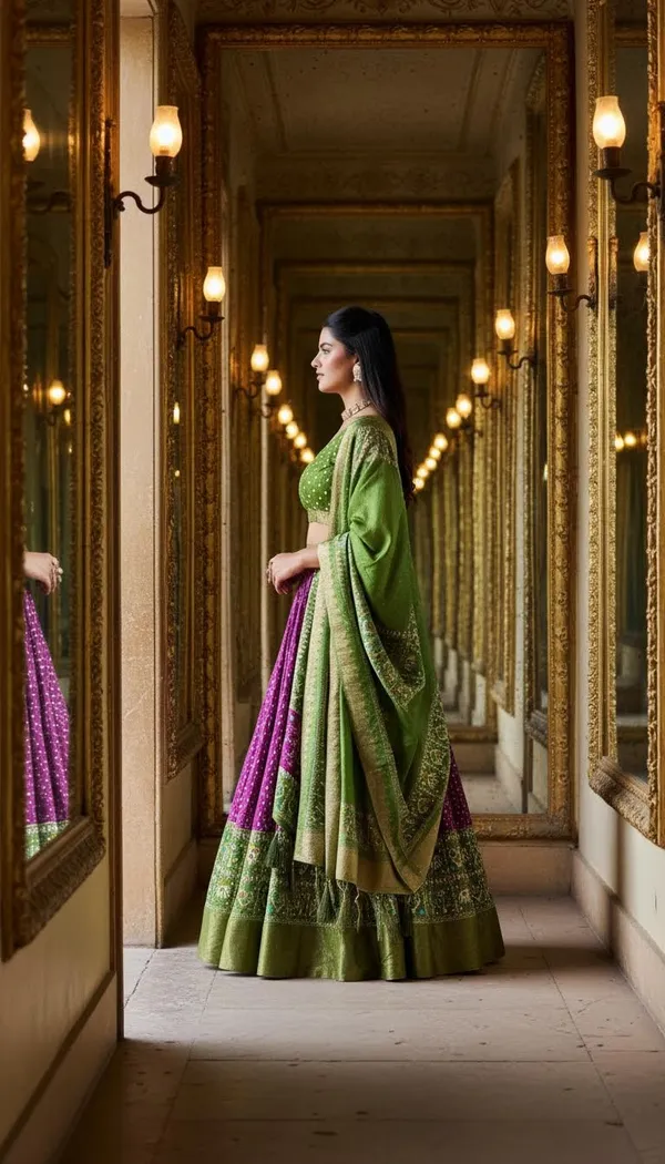 Wine_Lichi_Fabric_Jacquard_Jari_Print_Flared_Lehenga_Choli_For_Women