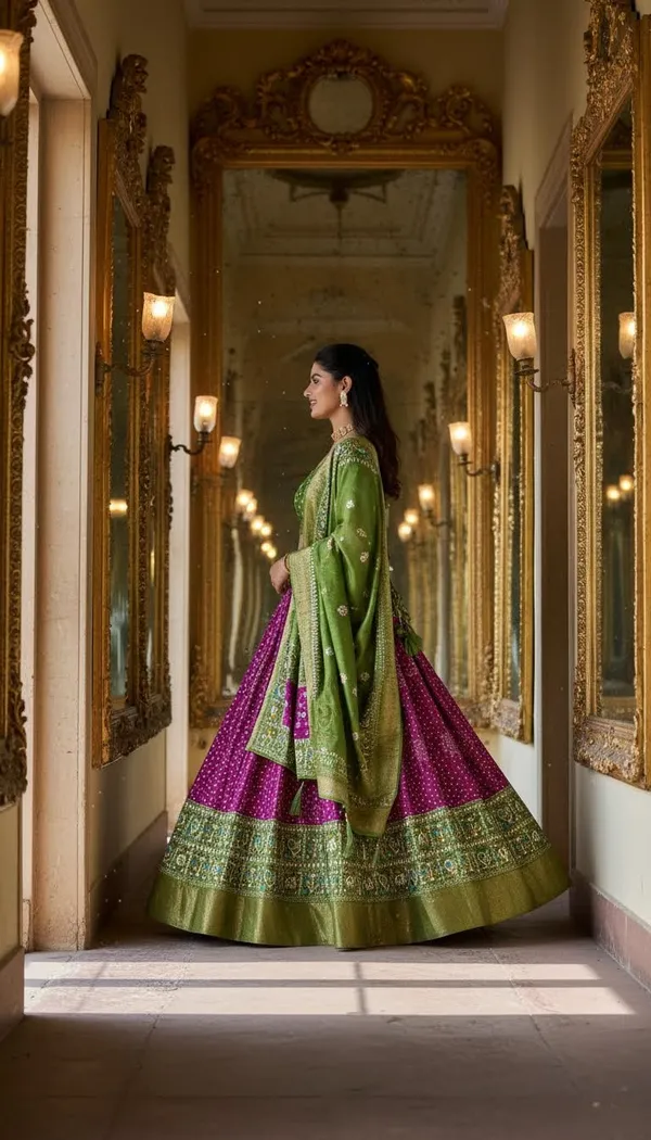 Wine_Lichi_Fabric_Jacquard_Jari_Print_Flared_Lehenga_Choli_For_Women