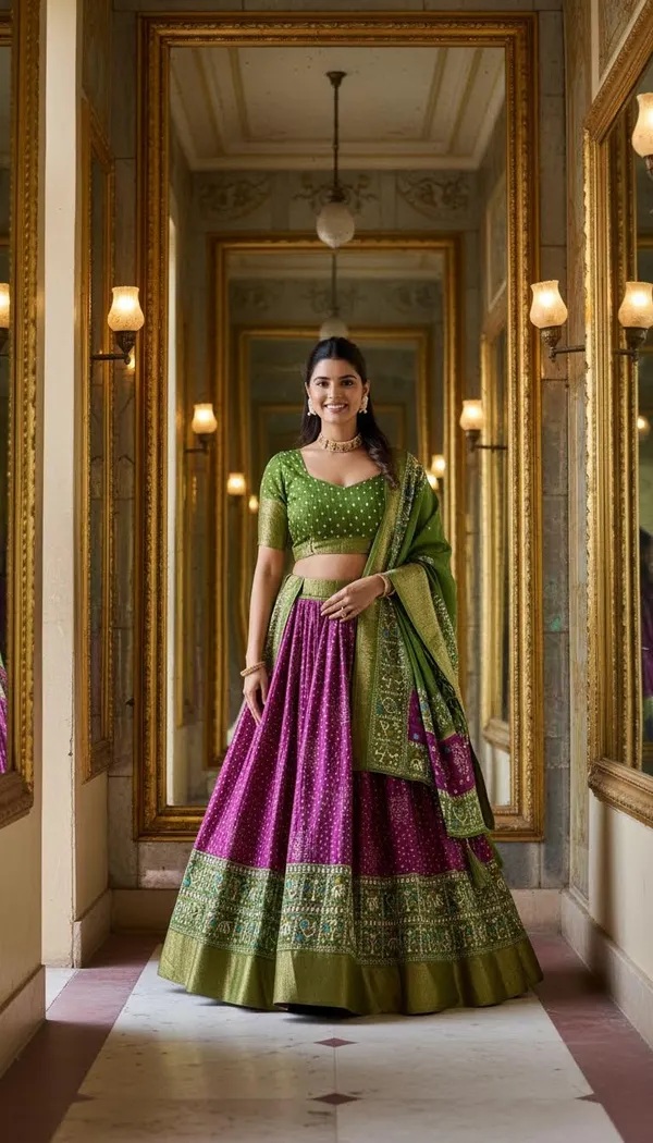 Wine_Lichi_Fabric_Jacquard_Jari_Print_Flared_Lehenga_Choli_For_Women