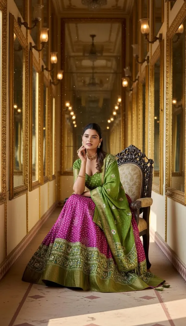 Wine_Lichi_Fabric_Jacquard_Jari_Print_Flared_Lehenga_Choli_For_Women