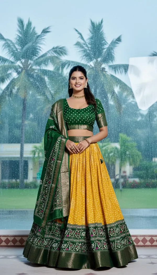Yellow_Lichi_Fabric_Jacquard_Jari_Print_Flared_Lehenga_Choli_For_Women