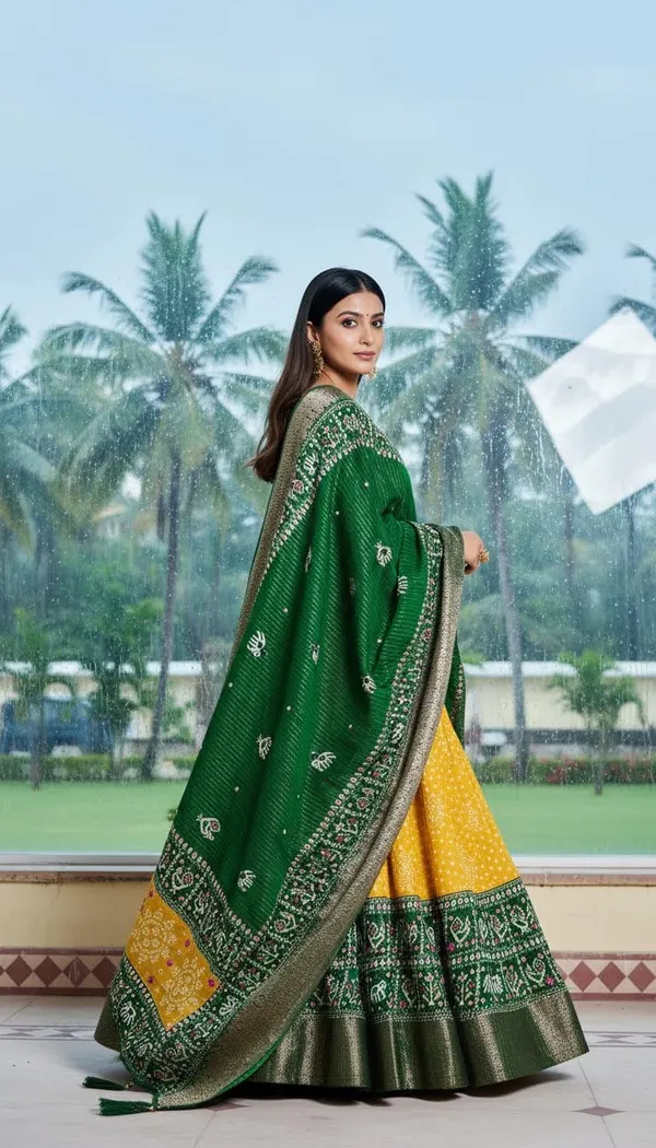 Yellow_Lichi_Fabric_Jacquard_Jari_Print_Flared_Lehenga_Choli_For_Women