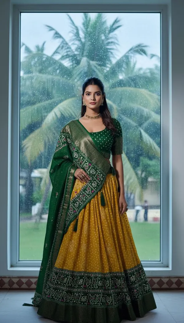 Yellow_Lichi_Fabric_Jacquard_Jari_Print_Flared_Lehenga_Choli_For_Women