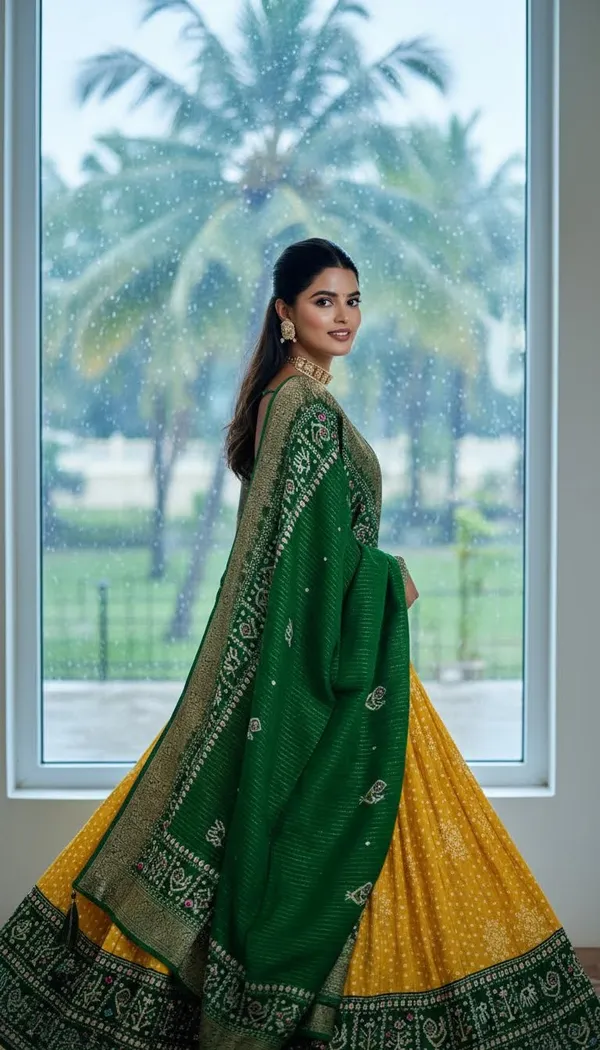 Yellow_Lichi_Fabric_Jacquard_Jari_Print_Flared_Lehenga_Choli_For_Women