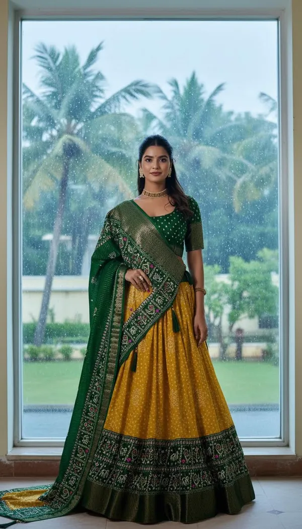 Yellow_Lichi_Fabric_Jacquard_Jari_Print_Flared_Lehenga_Choli_For_Women