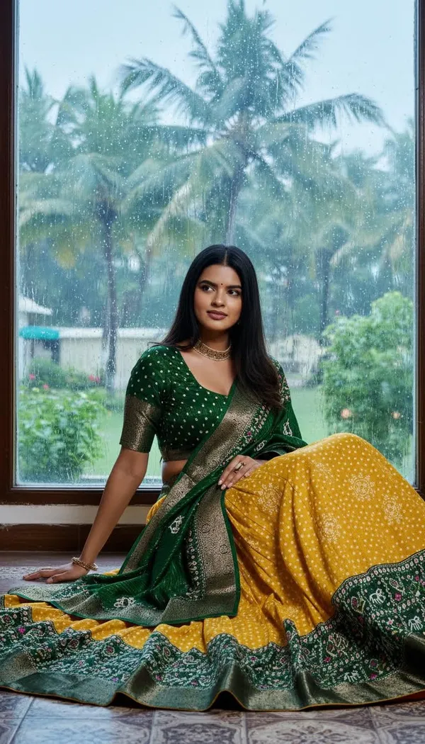 Yellow_Lichi_Fabric_Jacquard_Jari_Print_Flared_Lehenga_Choli_For_Women