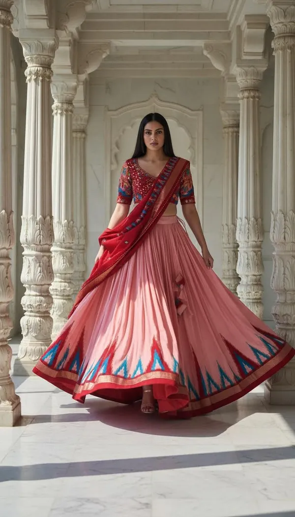 Peach_Dola_Silk_Patola_Foil_Print_Flared_Lehenga_Choli_For_Women