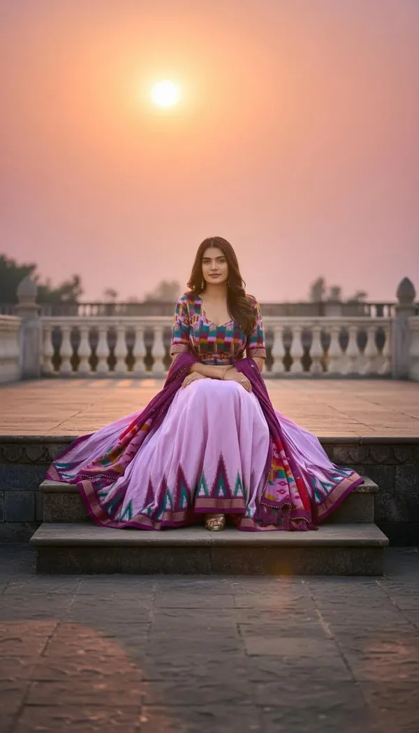 Purple_Dola_Silk_Patola_Foil_Print_Flared_Lehenga_Choli_For_Women