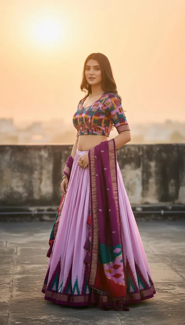 Purple_Dola_Silk_Patola_Foil_Print_Flared_Lehenga_Choli_For_Women
