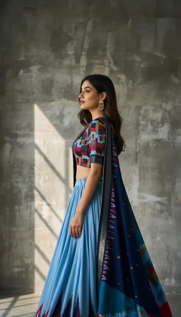 Sky_Blue_Dola_Silk_Patola_Foil_Print_Flared_Lehenga_Choli_For_Women