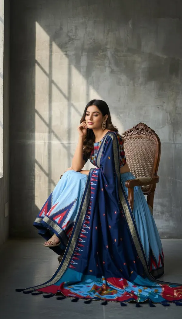 Sky_Blue_Dola_Silk_Patola_Foil_Print_Flared_Lehenga_Choli_For_Women