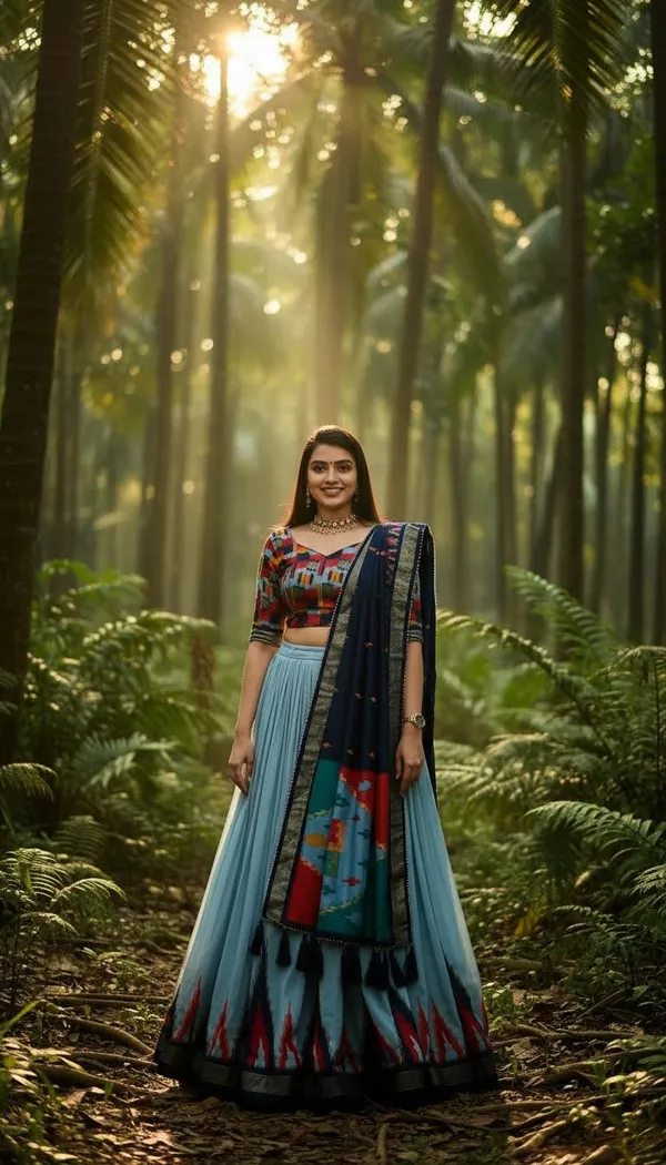 Sky_Blue_Dola_Silk_Patola_Foil_Print_Flared_Lehenga_Choli_For_Women