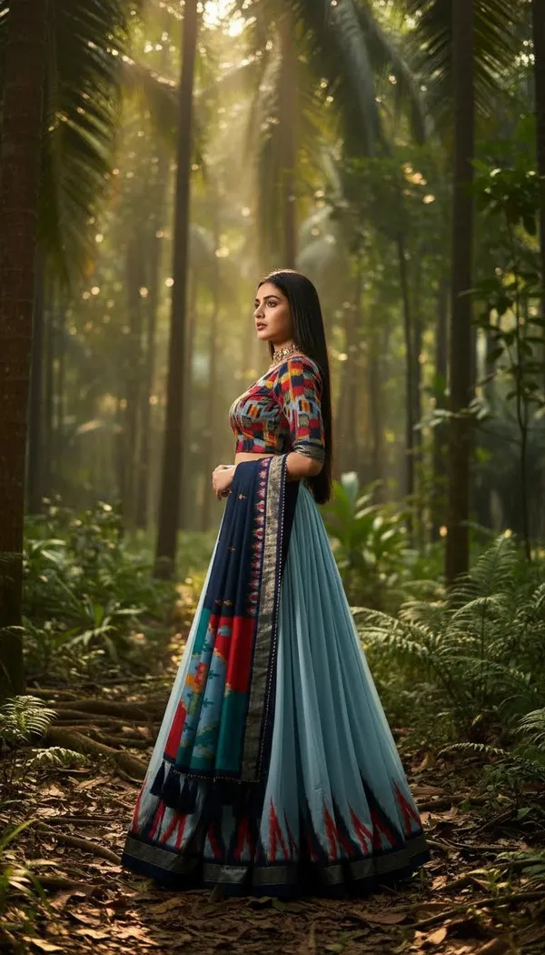 Sky_Blue_Dola_Silk_Patola_Foil_Print_Flared_Lehenga_Choli_For_Women