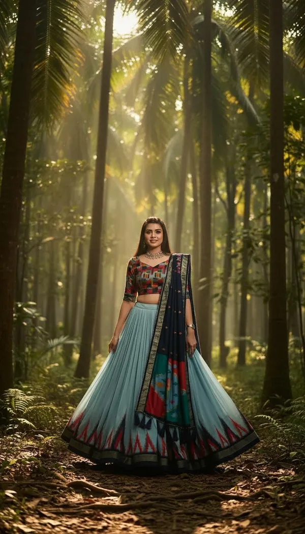 Sky_Blue_Dola_Silk_Patola_Foil_Print_Flared_Lehenga_Choli_For_Women