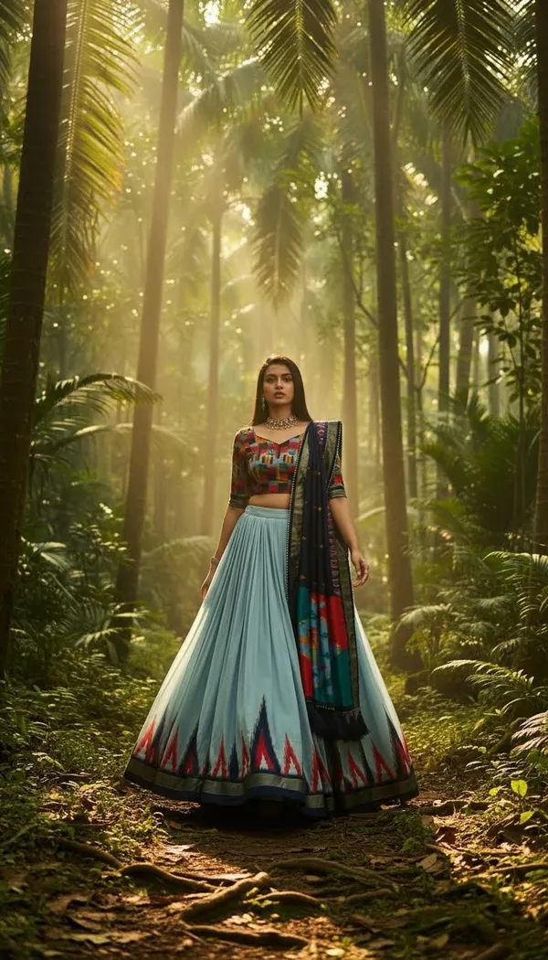 Sky_Blue_Dola_Silk_Patola_Foil_Print_Flared_Lehenga_Choli_For_Women
