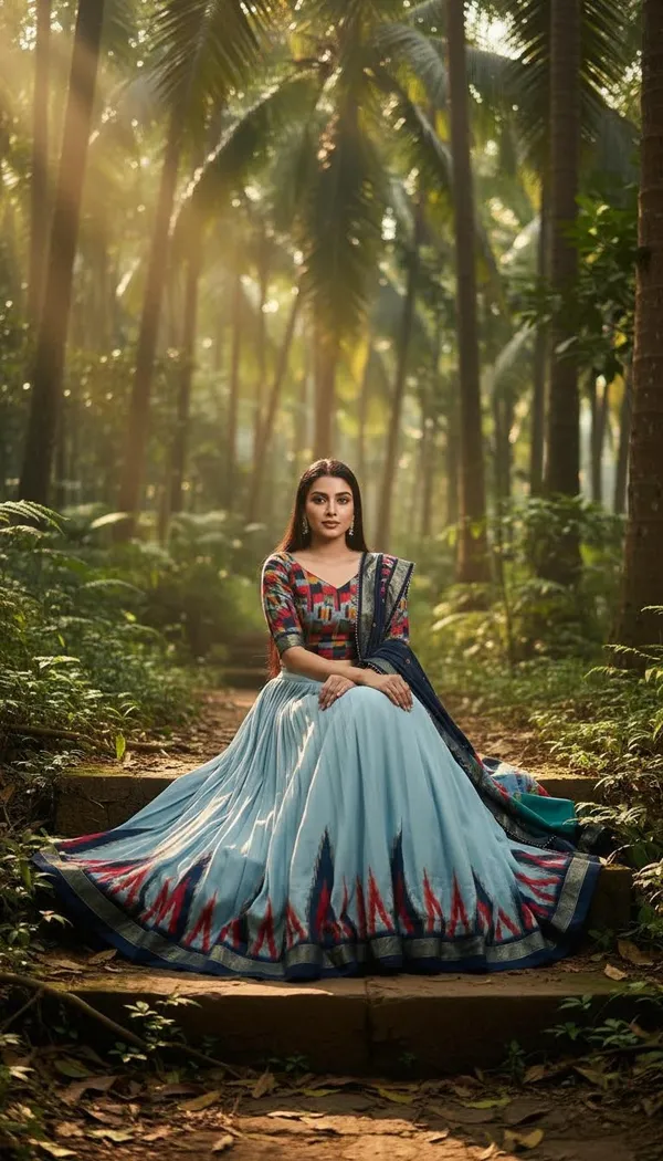 Sky_Blue_Dola_Silk_Patola_Foil_Print_Flared_Lehenga_Choli_For_Women