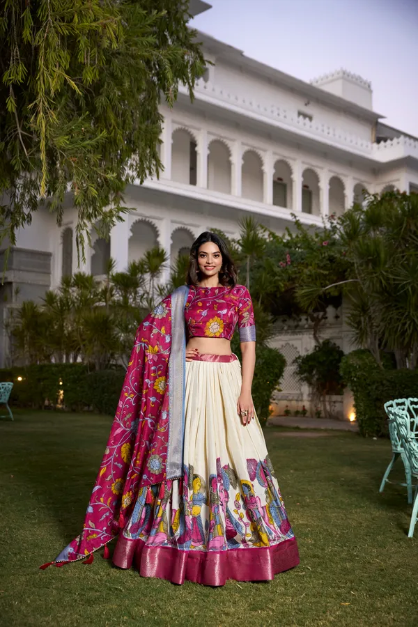 White_Dola_Silk_Patola_Print_Lehenga_Choli_For_Women