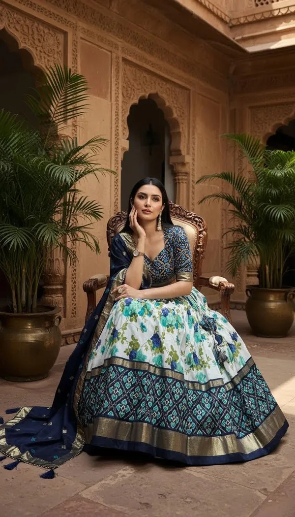 Navy_Blue_Dola_Silk_Patola_Print_Lehenga_Choli_For_Women