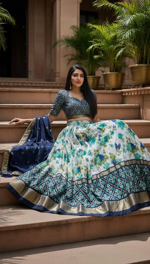 Navy_Blue_Dola_Silk_Patola_Print_Lehenga_Choli_For_Women