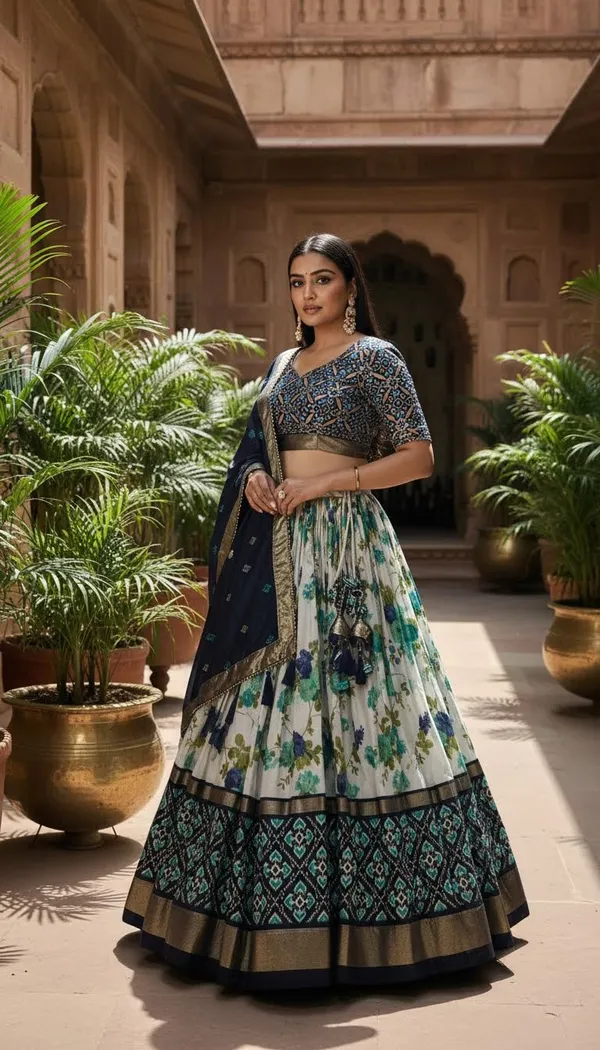 Navy_Blue_Dola_Silk_Patola_Print_Lehenga_Choli_For_Women