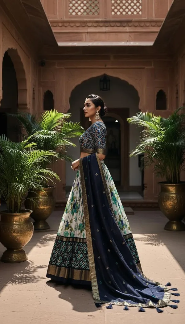 Navy_Blue_Dola_Silk_Patola_Print_Lehenga_Choli_For_Women