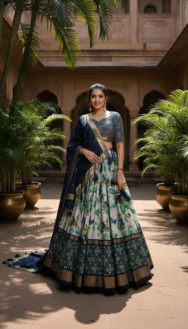 Navy_Blue_Dola_Silk_Patola_Print_Lehenga_Choli_For_Women