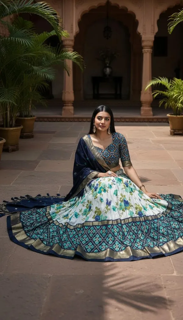 Navy_Blue_Dola_Silk_Patola_Print_Lehenga_Choli_For_Women