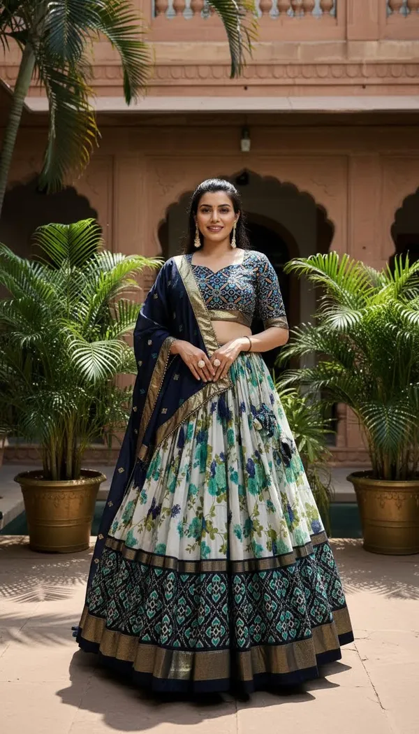 Navy_Blue_Dola_Silk_Patola_Print_Lehenga_Choli_For_Women