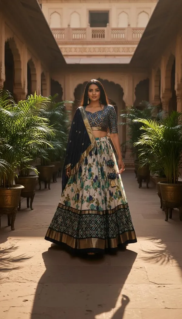 Navy_Blue_Dola_Silk_Patola_Print_Lehenga_Choli_For_Women