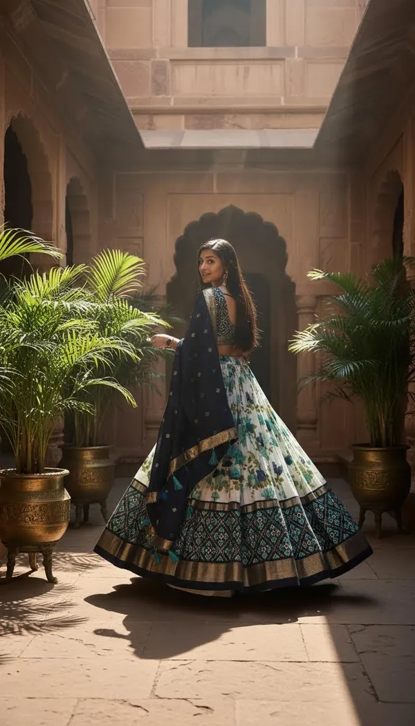 Navy_Blue_Dola_Silk_Patola_Print_Lehenga_Choli_For_Women