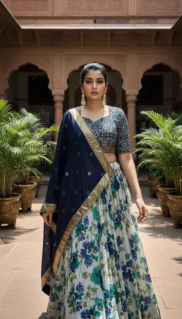 Navy_Blue_Dola_Silk_Patola_Print_Lehenga_Choli_For_Women