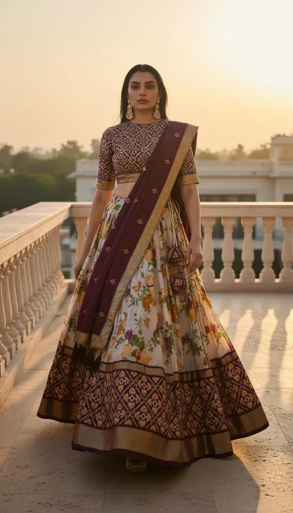 Wine_Dola_Silk_Patola_Print_Lehenga_Choli_For_Women