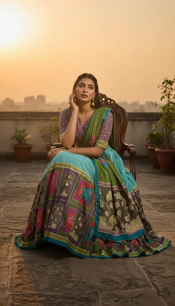 Sea_Green_Dola_Silk_Patola_Foil_Print_Lehenga_Choli_For_Women