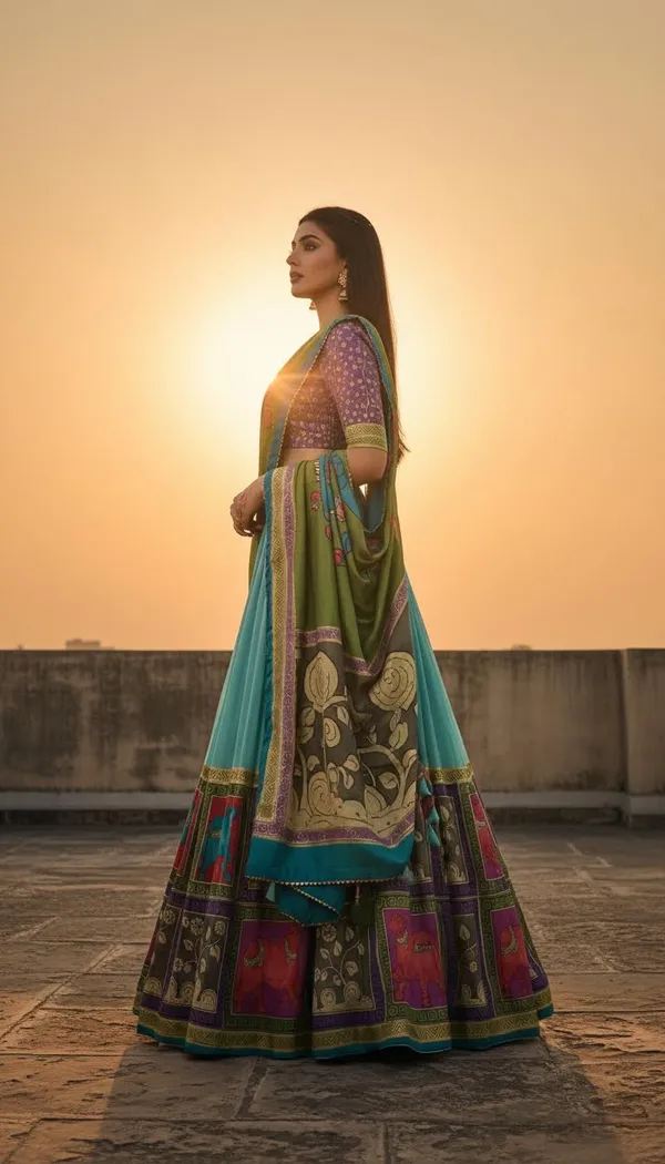 Sea_Green_Dola_Silk_Patola_Foil_Print_Lehenga_Choli_For_Women