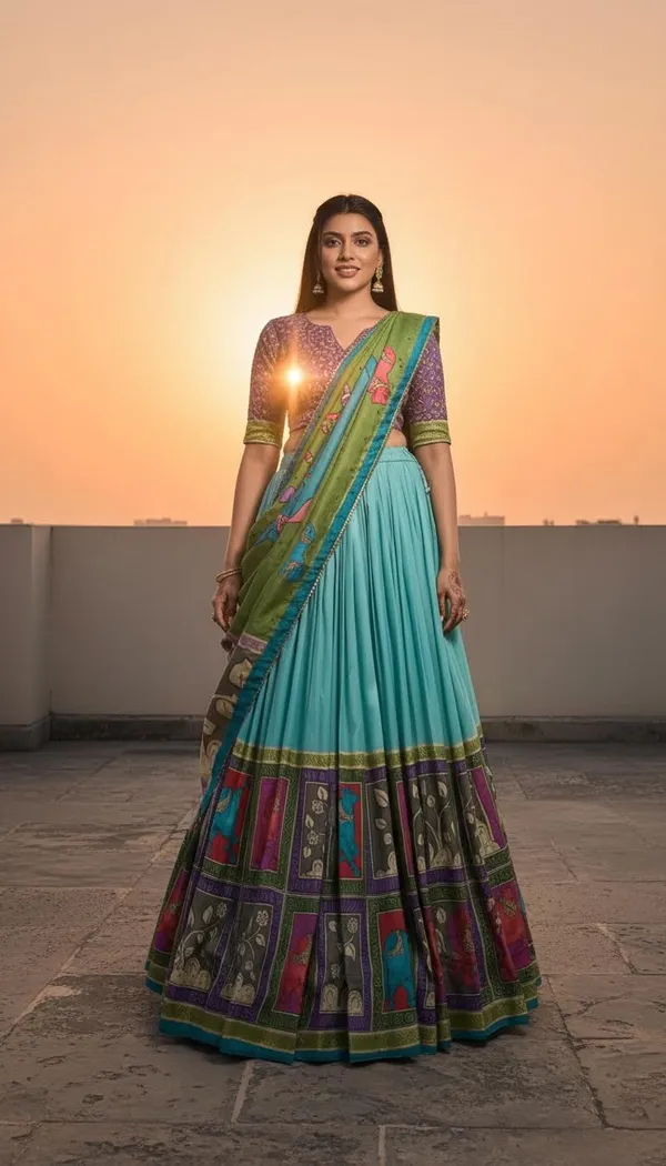 Sea_Green_Dola_Silk_Patola_Foil_Print_Lehenga_Choli_For_Women