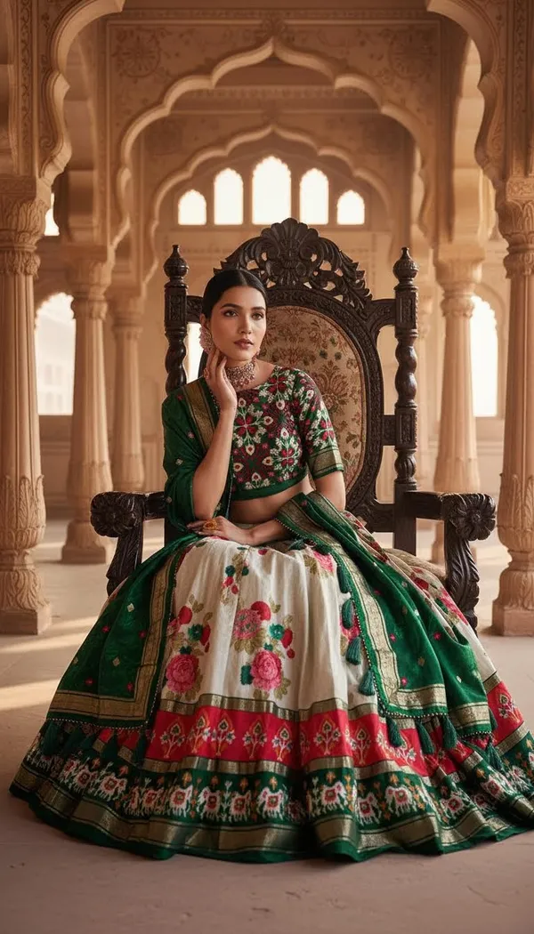 Green_Dola_Silk_Patola_Print_Lehenga_Choli_For_Women
