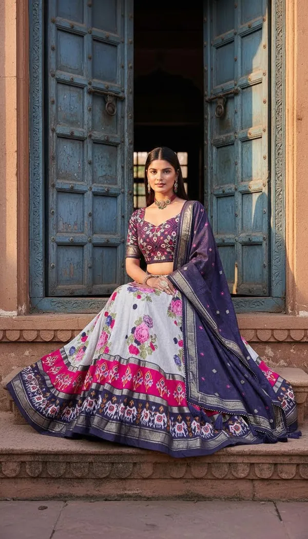 Navy_Blue_Dola_Silk_Patola_Print_Lehenga_Choli_For_Women