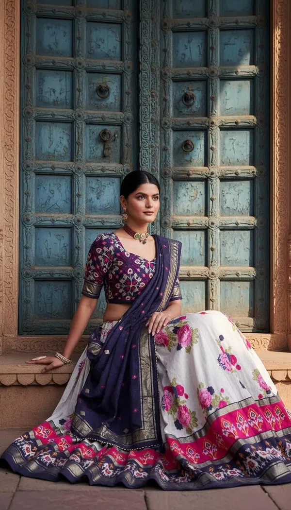 Navy_Blue_Dola_Silk_Patola_Print_Lehenga_Choli_For_Women