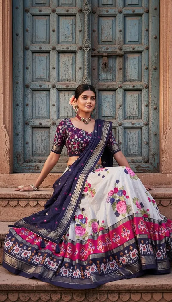 Navy_Blue_Dola_Silk_Patola_Print_Lehenga_Choli_For_Women