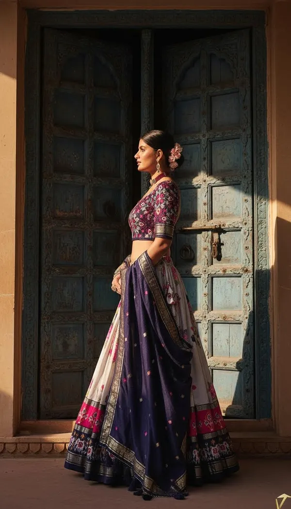 Navy_Blue_Dola_Silk_Patola_Print_Lehenga_Choli_For_Women