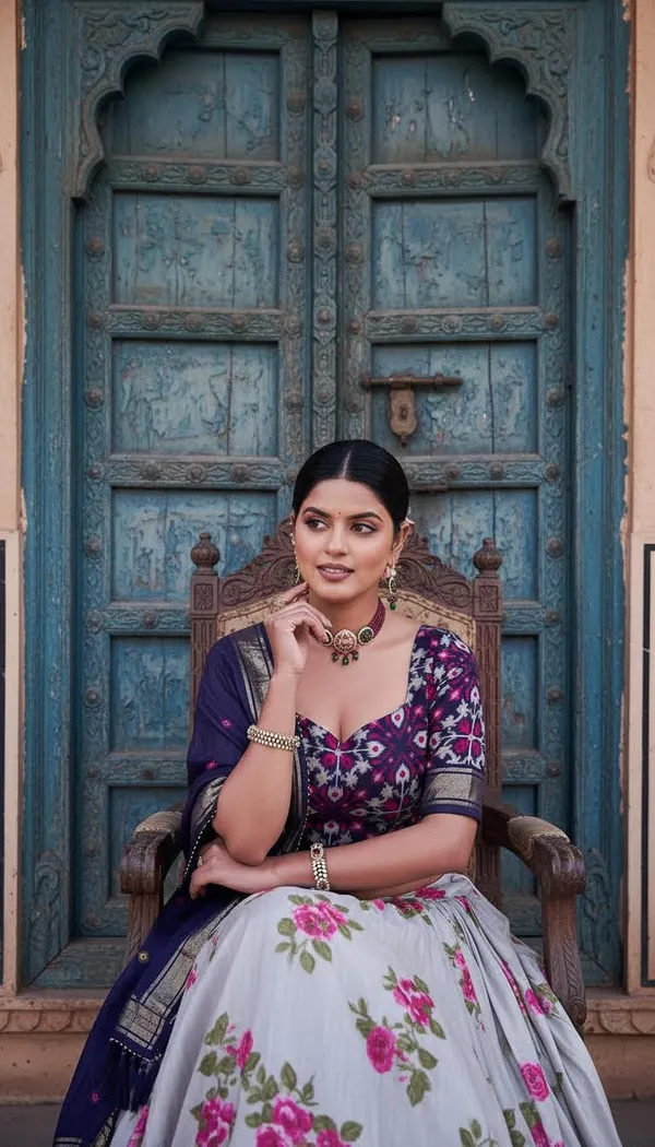 Navy_Blue_Dola_Silk_Patola_Print_Lehenga_Choli_For_Women