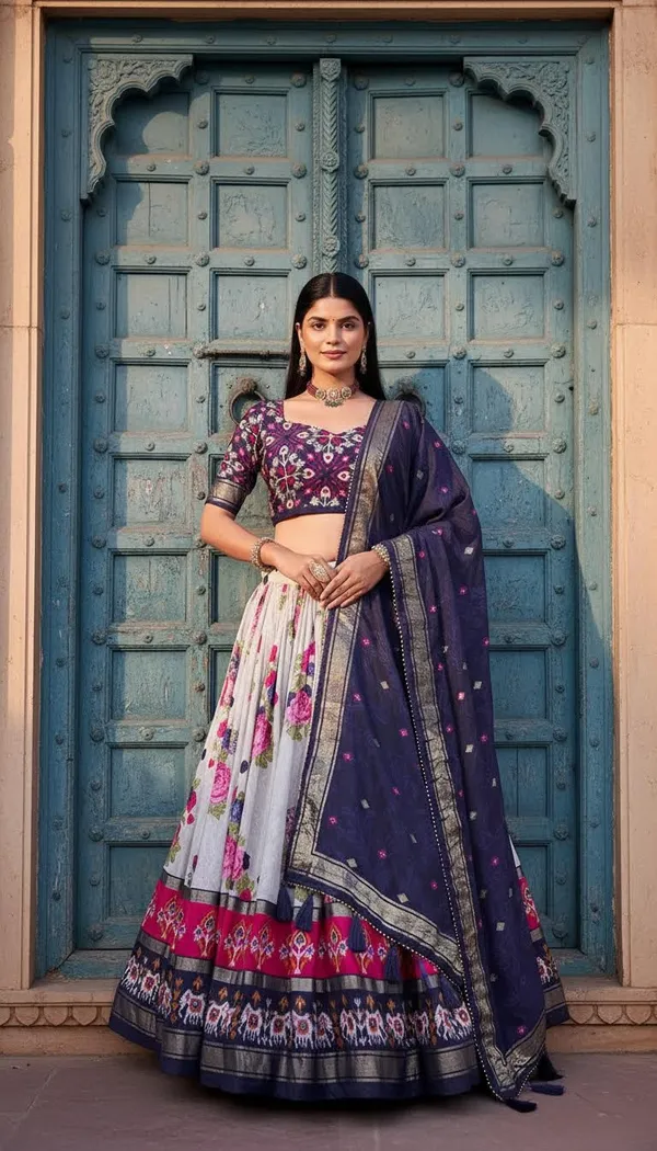 Navy_Blue_Dola_Silk_Patola_Print_Lehenga_Choli_For_Women