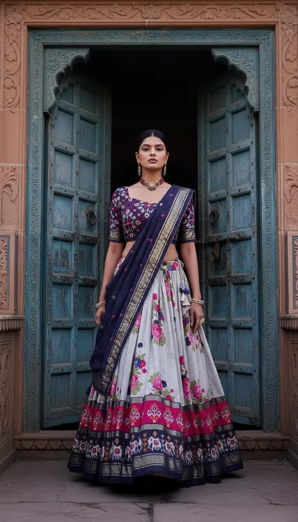 Navy_Blue_Dola_Silk_Patola_Print_Lehenga_Choli_For_Women
