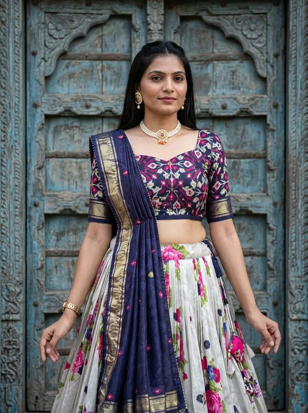 Navy_Blue_Dola_Silk_Patola_Print_Lehenga_Choli_For_Women