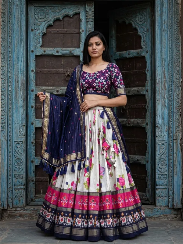 Navy_Blue_Dola_Silk_Patola_Print_Lehenga_Choli_For_Women
