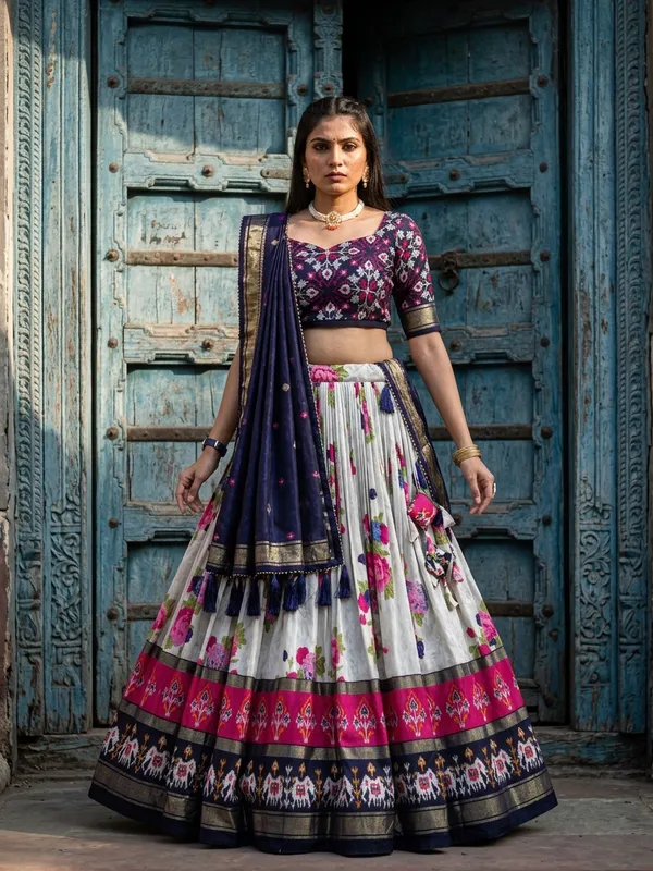 Navy_Blue_Dola_Silk_Patola_Print_Lehenga_Choli_For_Women