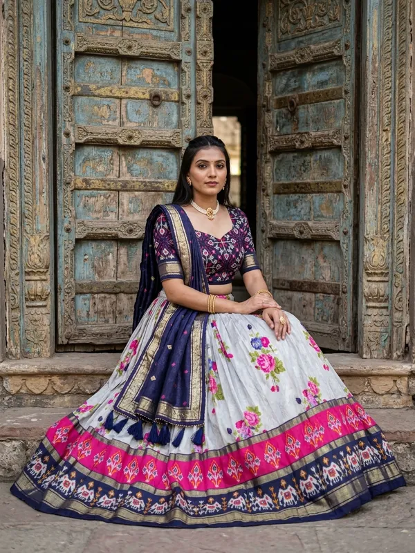 Navy_Blue_Dola_Silk_Patola_Print_Lehenga_Choli_For_Women