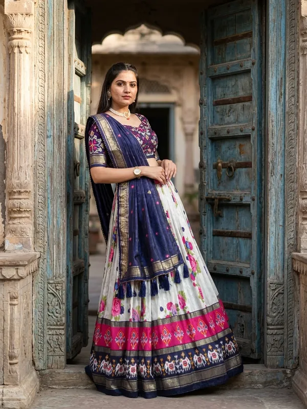 Navy_Blue_Dola_Silk_Patola_Print_Lehenga_Choli_For_Women