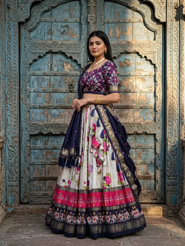 Navy_Blue_Dola_Silk_Patola_Print_Lehenga_Choli_For_Women